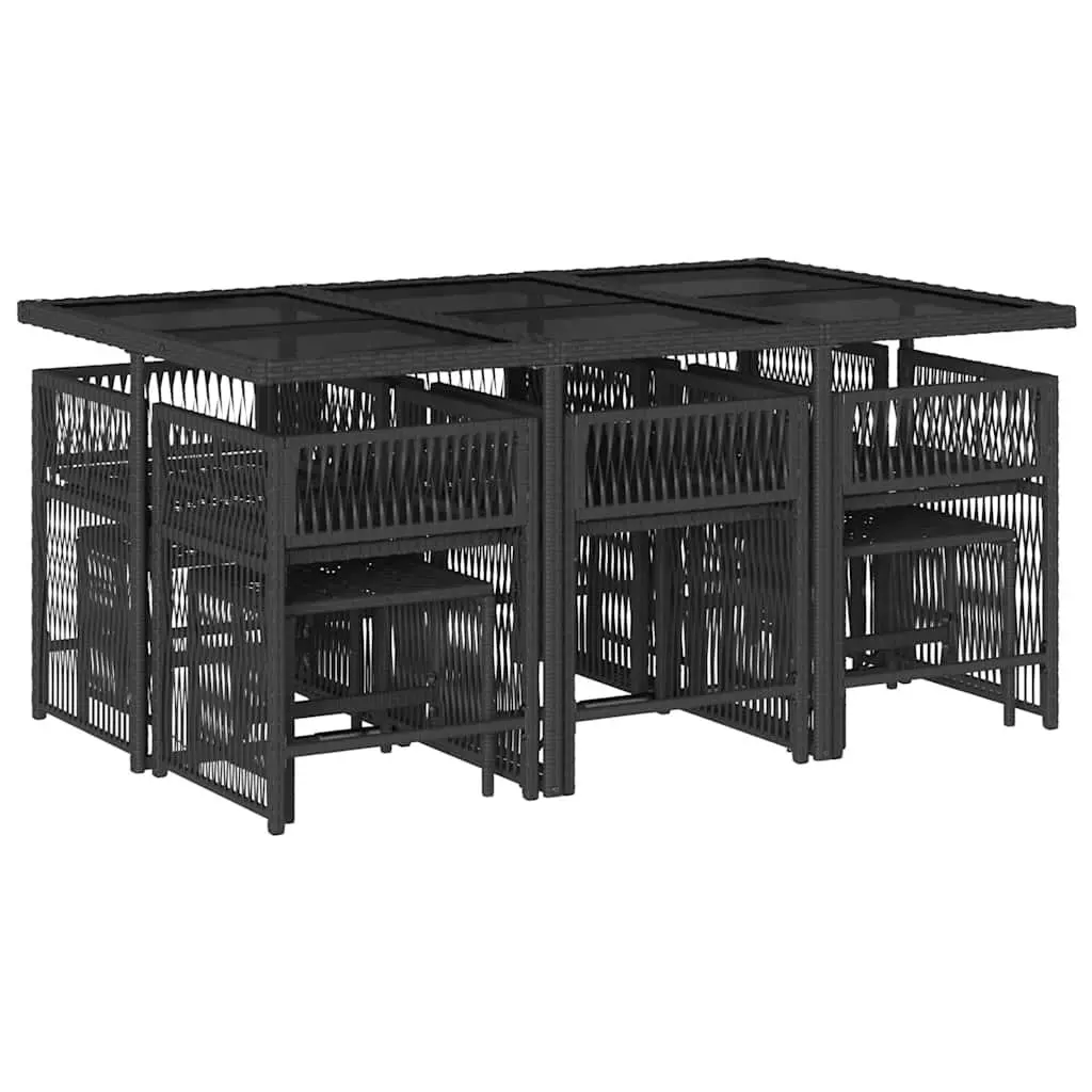 Outdoor Garden Dining Set 11 Piece Black Poly Rattan Table Chairs Cushions Patio