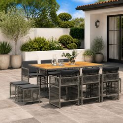 Garden Dining Set - 11 Pieces with Durable Grey Rattan