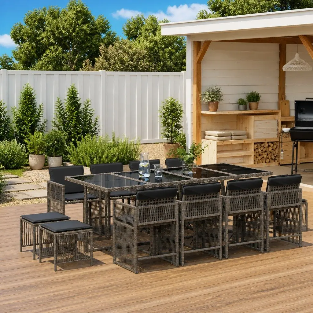 Garden Dining Set 13 Piece Outdoor Furniture Poly Rattan Chairs Table Cushions