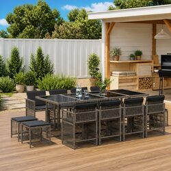 Garden Dining Set: 13 Pieces with Grey Cushions