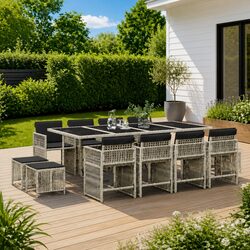 13-Piece Garden Dining Set with Grey Rattan and Glass Table