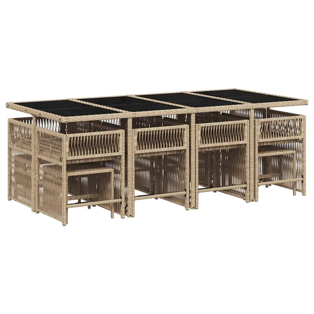 Garden Dining Set 13 Piece Outdoor Patio Furniture with Cushions Beige Poly