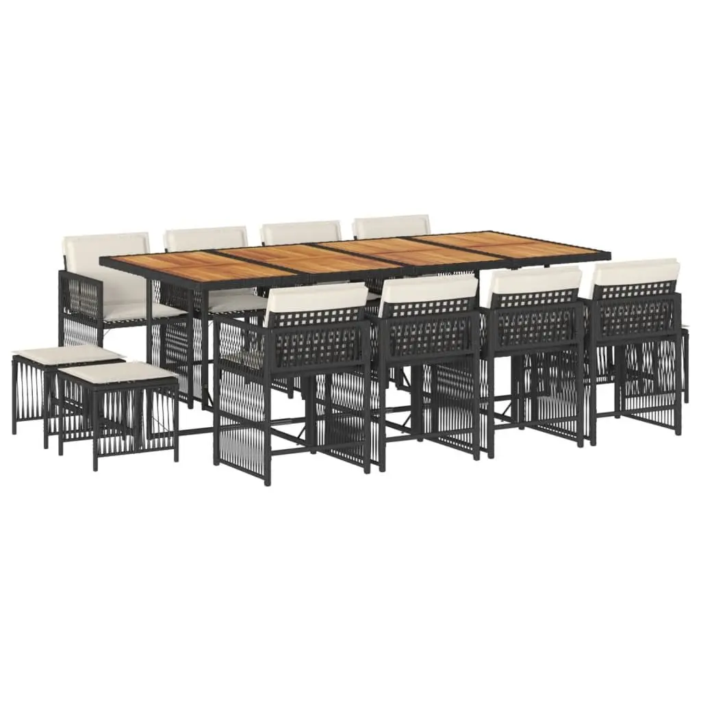 Outdoor Dining Set Garden Furniture 13 Piece Black Poly Rattan with Cushions