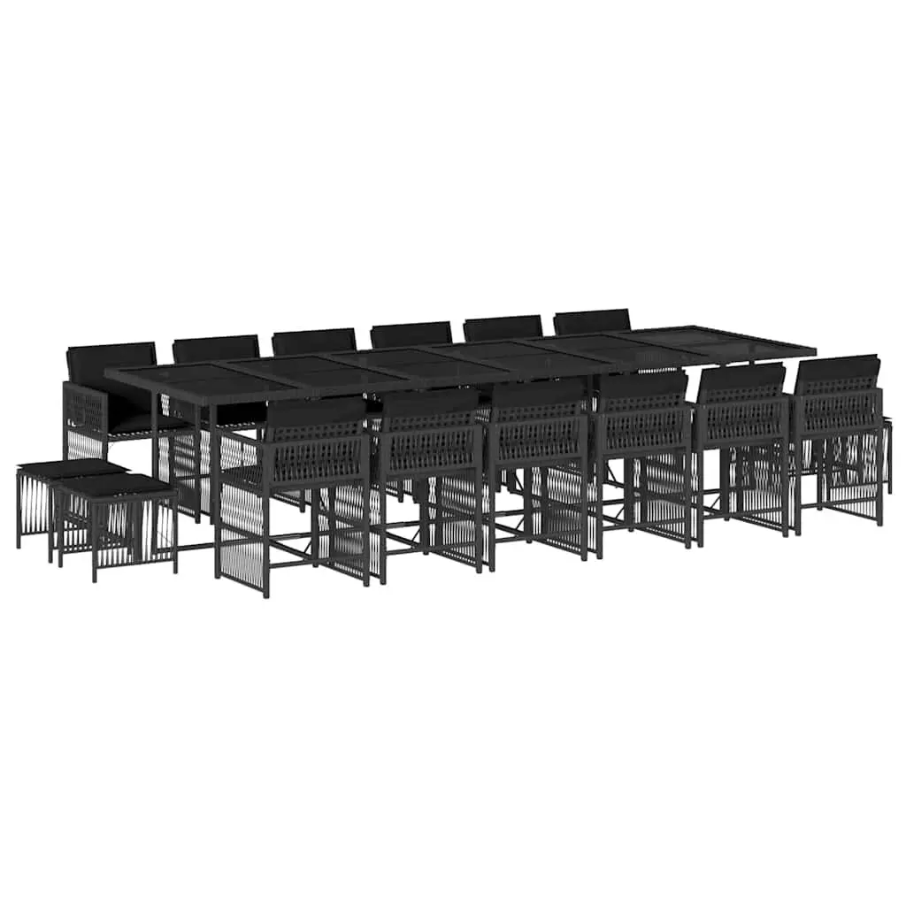 Outdoor Dining Set 17 Piece Garden Furniture Black Poly Rattan Chairs Table