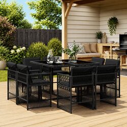 9-Piece Garden Dining Set with Rattan Chairs and Cushions