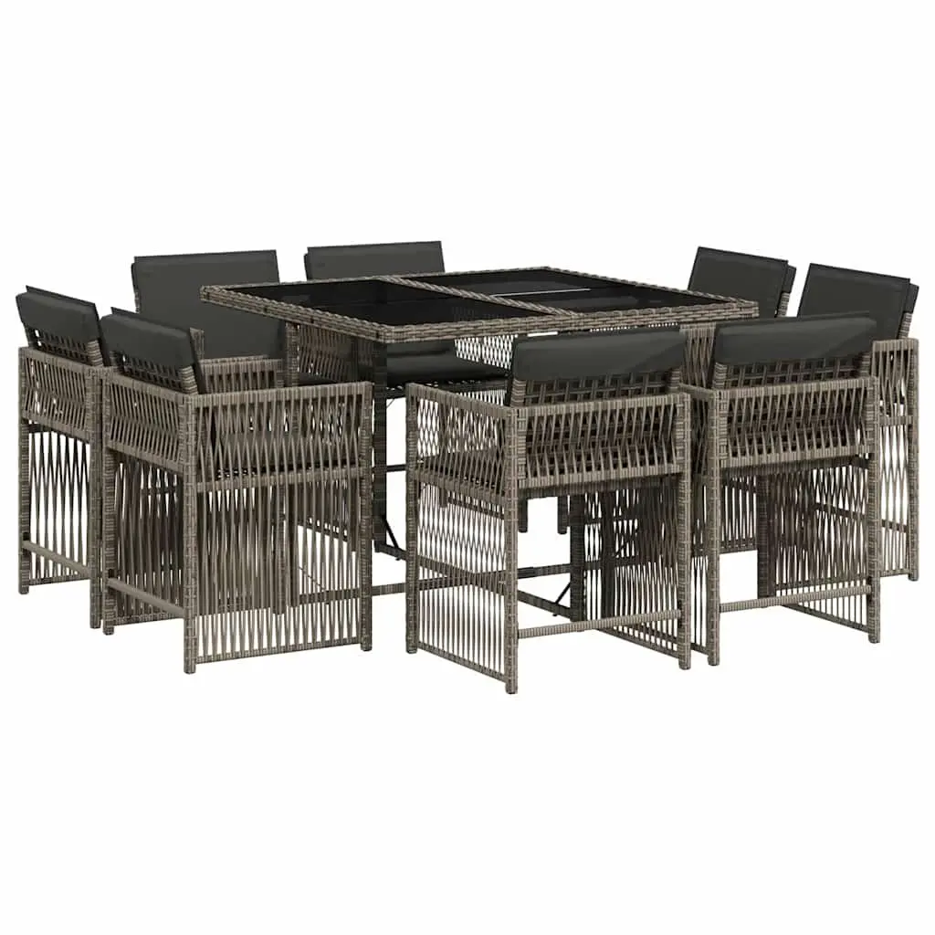 Garden Dining Set Outdoor Use 9 Piece Grey Poly Rattan Chairs Table