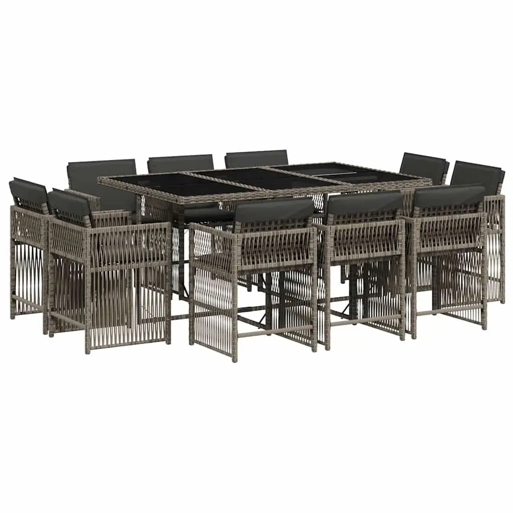Outdoor Garden Dining Set 11 Piece Grey Poly Rattan Furniture for Patio and Backyard