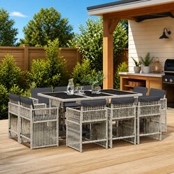 11-Piece Garden Dining Set: Grey PE Rattan Furniture