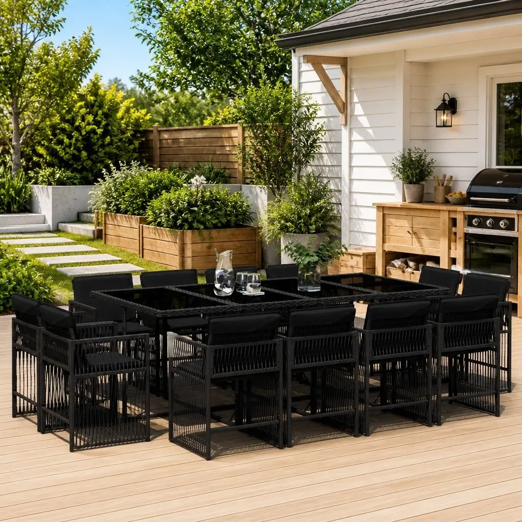 13 Piece Outdoor Dining Set Patio Garden Furniture PE Rattan Chairs Table