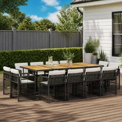 Specifications of a 13-Piece Outdoor Dining Set: Black Poly Rattan