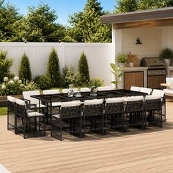 15-Piece Outdoor Dining Set: Black Rattan and Glass Table