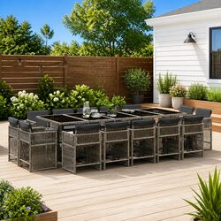 Garden Dining Set Specifications: 15 Pieces, Grey Rattan