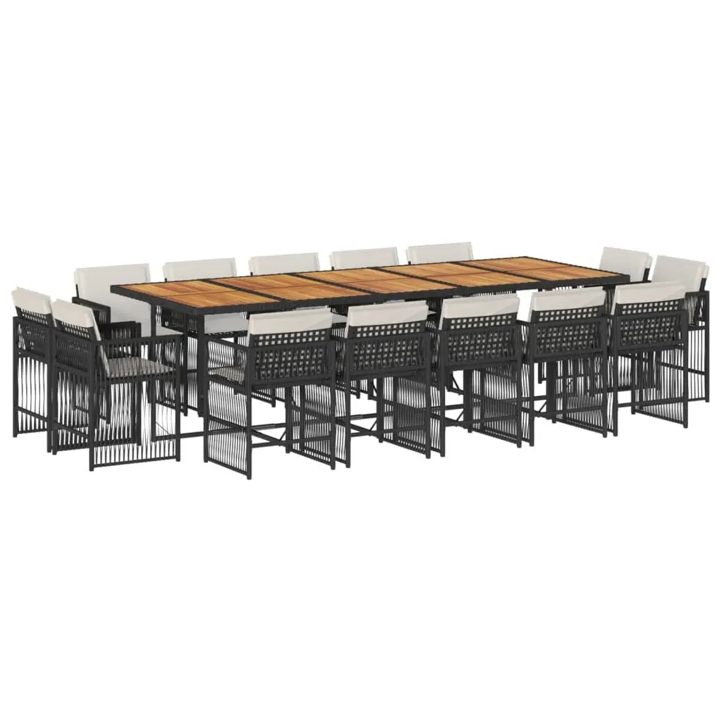 Outdoor Dining Set 15 Piece Garden Furniture Black Poly Rattan Chairs Table