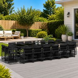 Garden Dining Set 17 Piece Black Outdoor Furniture with Cushions Rattan Patio