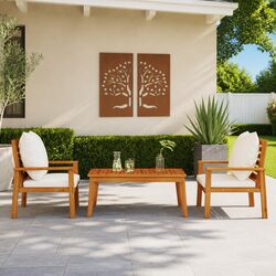 3 Piece Garden Lounge Set: Solid Acacia Wood, Brown