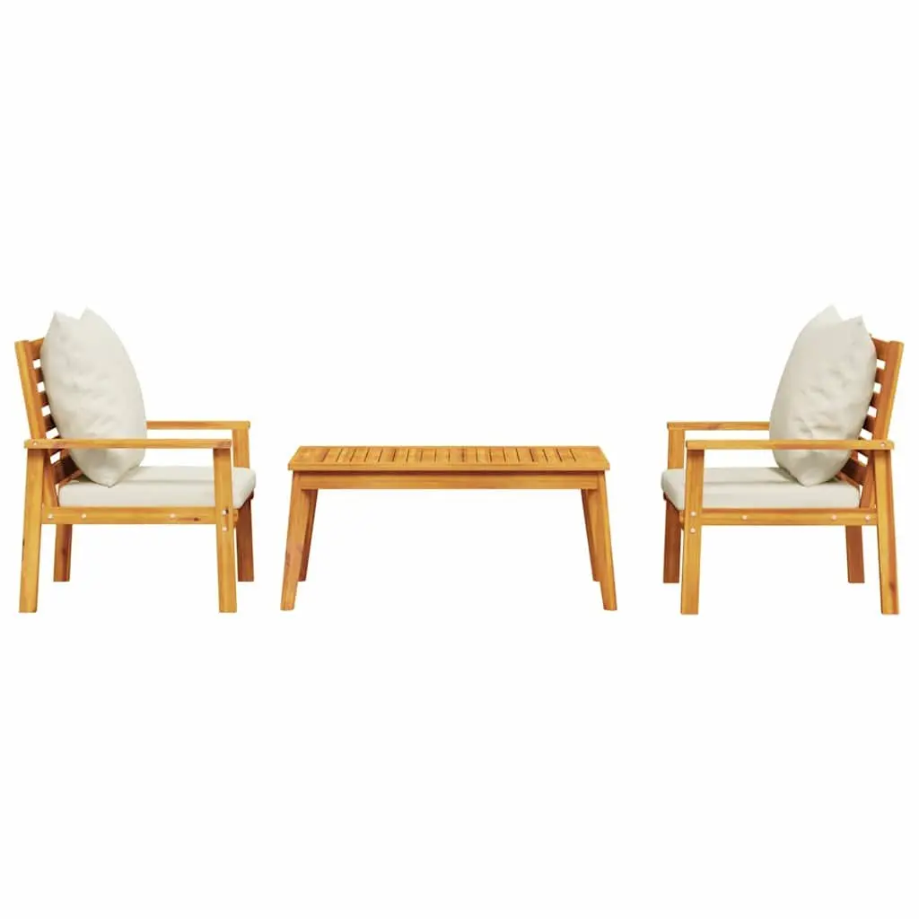 3 Piece Garden Lounge Set with Cushions Solid Wood Acacia Brown Outdoor Patio