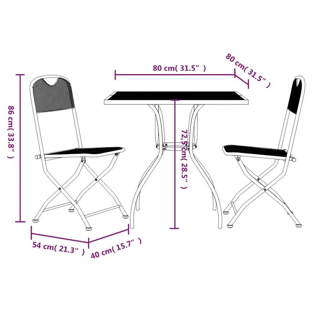 Garden Dining Set Outdoor Furniture 3 Piece Anthracite Metal Mesh Table Chairs