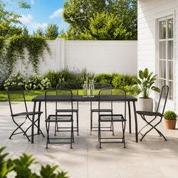 7 Piece Garden Dining Set with Metal Frame and Mesh Design