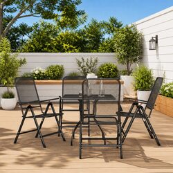 5 Piece Outdoor Garden Dining Set Anthracite Metal Mesh Table Chairs Patio