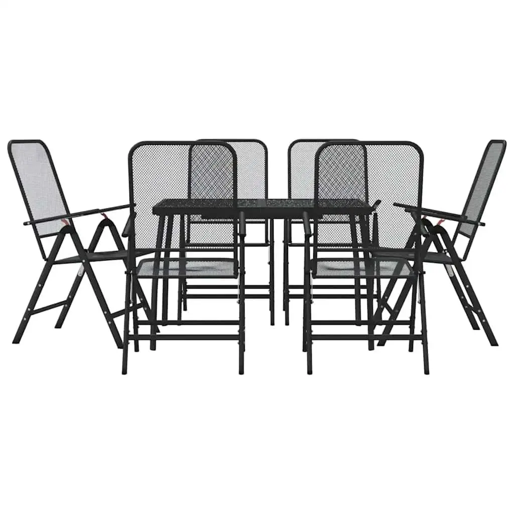 7 Piece Garden Dining Set Anthracite Metal Mesh Outdoor Furniture Patio Table