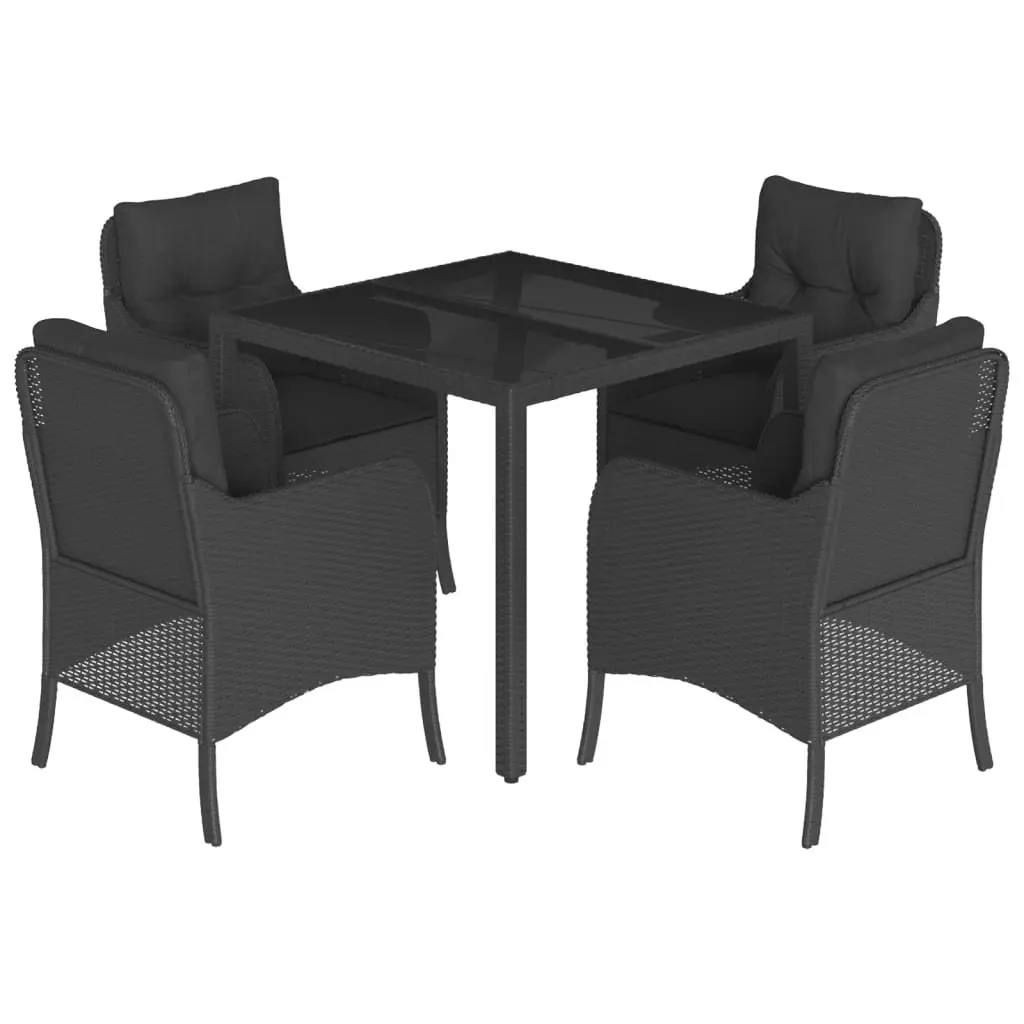 Outdoor Dining Set Garden 5 Piece Black Poly Rattan with Cushions