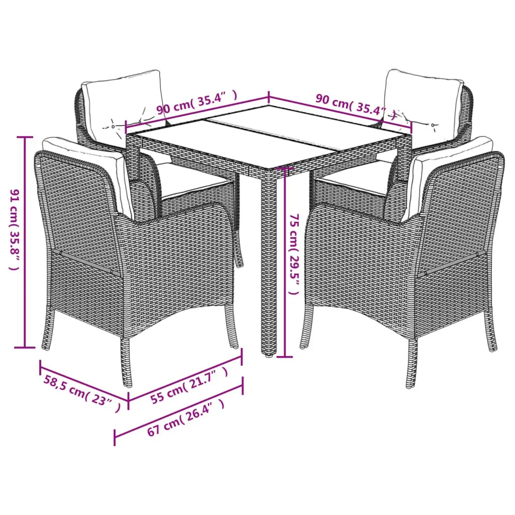 Outdoor Dining Set Garden 5 Piece Black Poly Rattan with Cushions