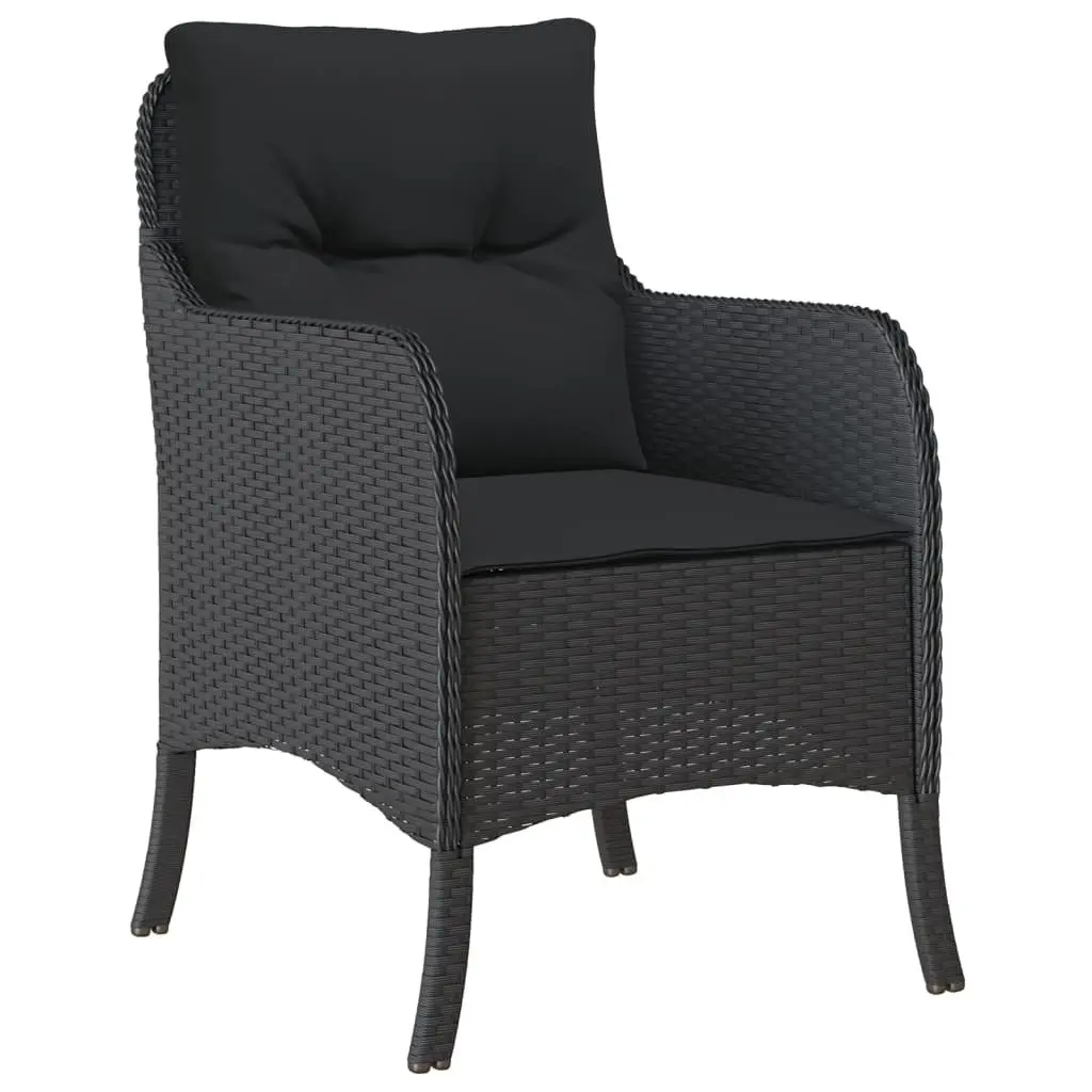 7 Piece Black Patio Dining Set Poly Rattan Outdoor Furniture with Cushions