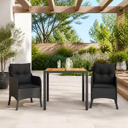 Outdoor Garden Dining Set: 3-Piece Black Rattan Ensemble