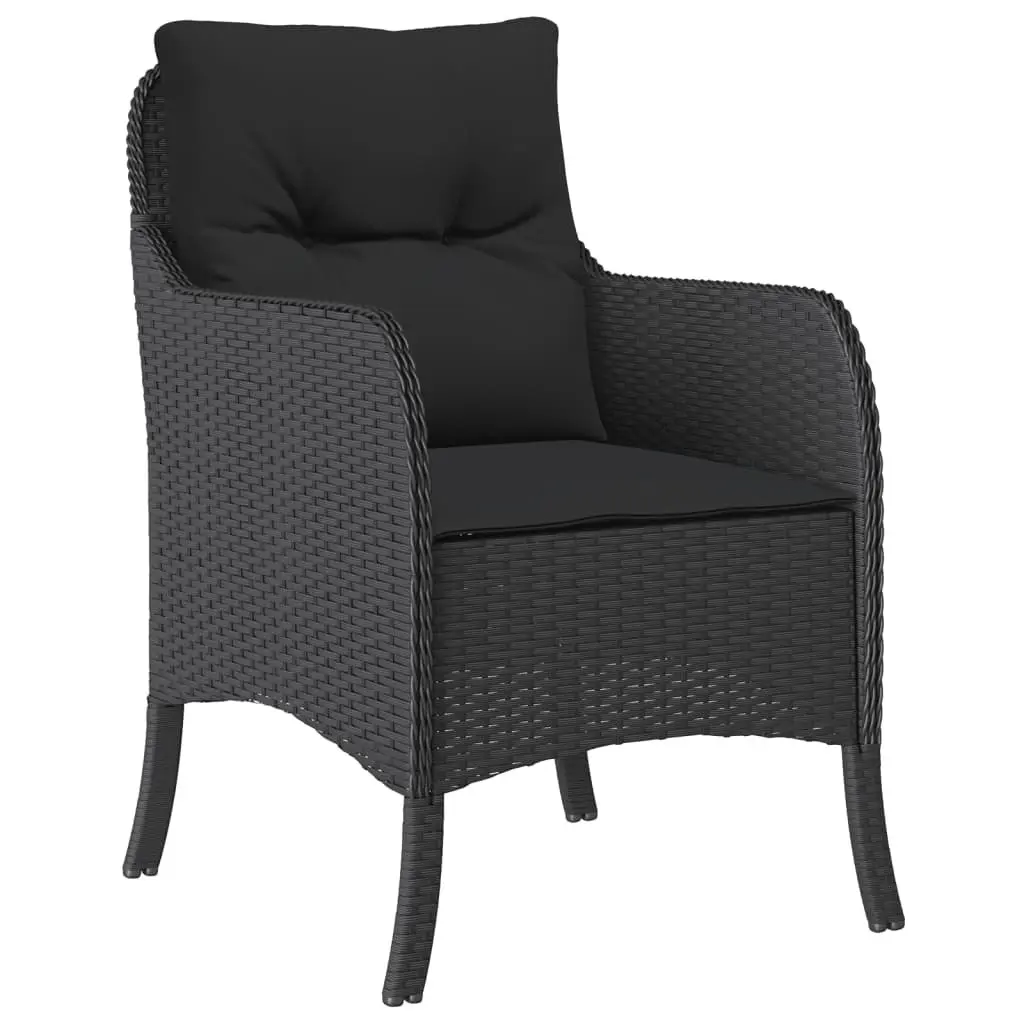 Outdoor Garden Dining Set 3 Piece Black Poly Rattan Table Chairs with Cushions