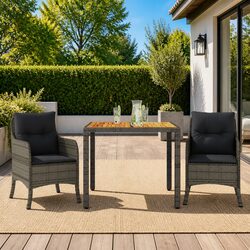 3 Piece Garden Dining Set with Acacia Wood and Cushions