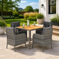 5-Piece Outdoor Dining Set: Grey Poly Rattan & Cushions