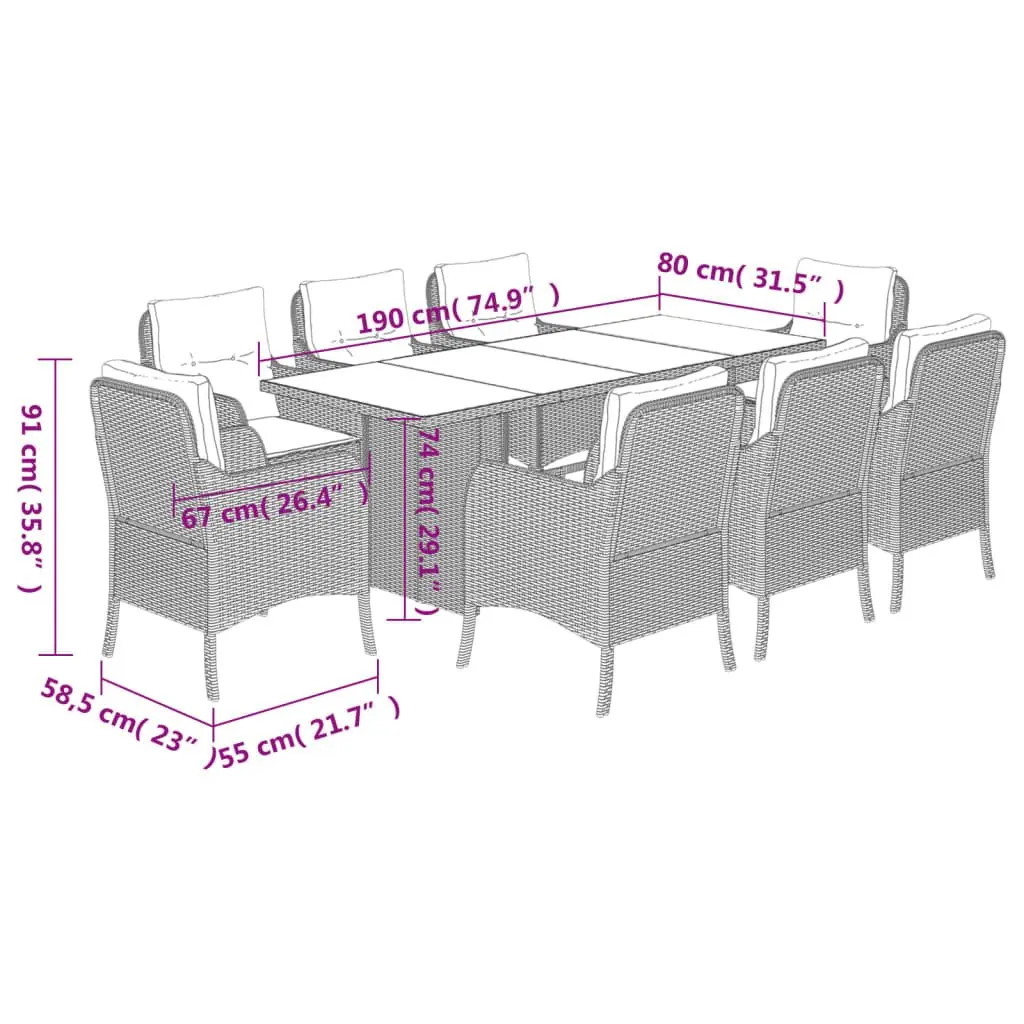 9 Piece Outdoor Dining Set in Grey