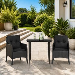 Outdoor Dining Set: 3 Piece Garden Furniture, Black