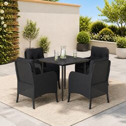 5-Piece Garden Dining Set: Black with Cushions