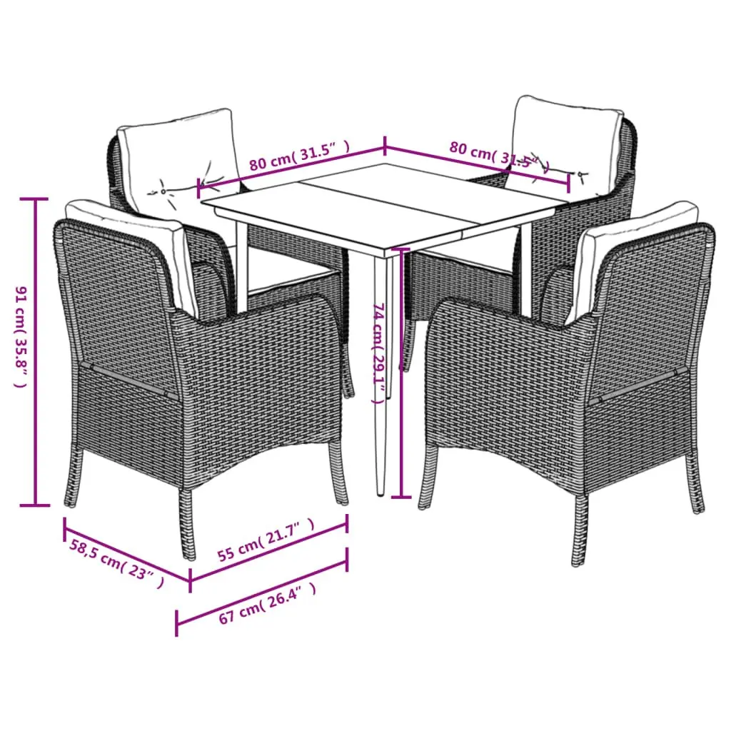 Garden Dining Set 5 Piece Outdoor Furniture Patio Table Chairs Cushions Black