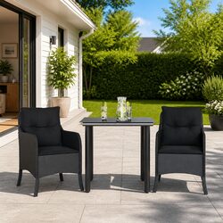 3 Piece Outdoor Dining Set: Black Poly Rattan Construction