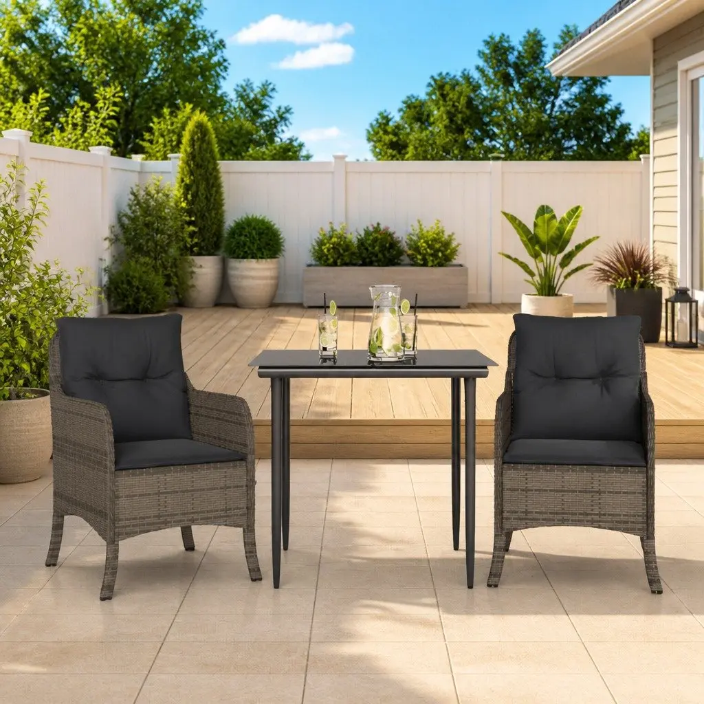 Garden Dining Set Outdoor Furniture 3 Piece Grey Patio Rattan