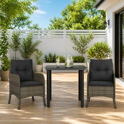 3 Piece Outdoor Dining Set Specifications – Grey Poly Rattan