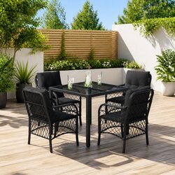 Outdoor Dining Set 5 Piece Garden Furniture Black PE Rattan Table Chairs