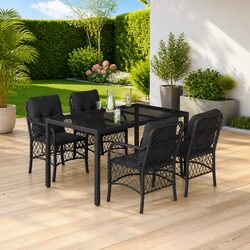 Outdoor Dining Set 5 Piece Garden Furniture Black Poly Rattan with Cushions