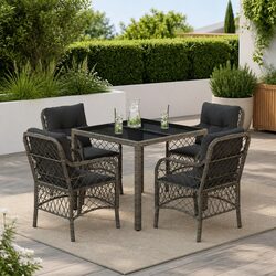 Outdoor Dining Set 5 Piece Garden Furniture Grey Poly Rattan with Cushions