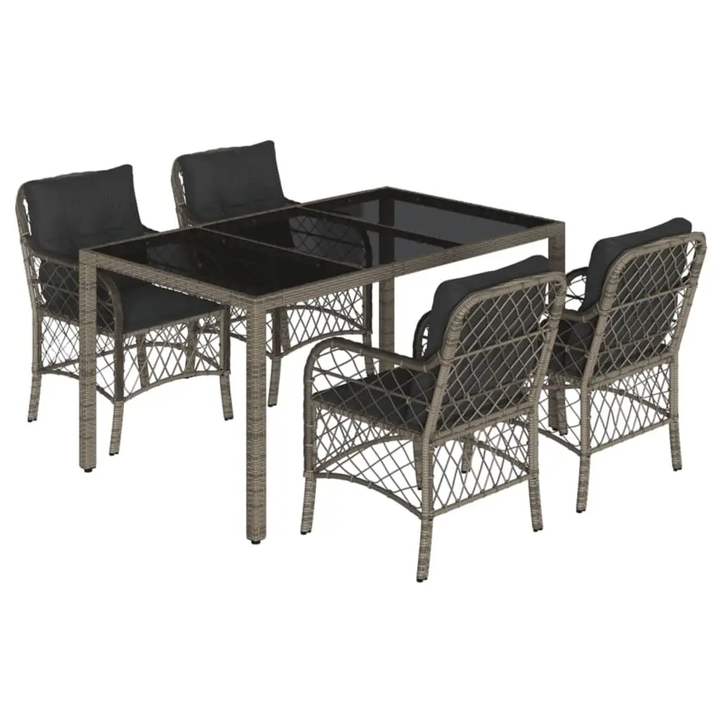 Garden Dining Set 5 Piece Outdoor Furniture Table Chairs Cushions Grey Rattan
