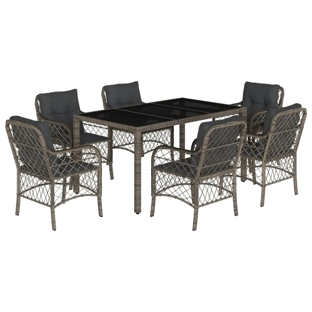 Outdoor Dining Set 7 Piece Garden Furniture Grey Poly Rattan with Cushions