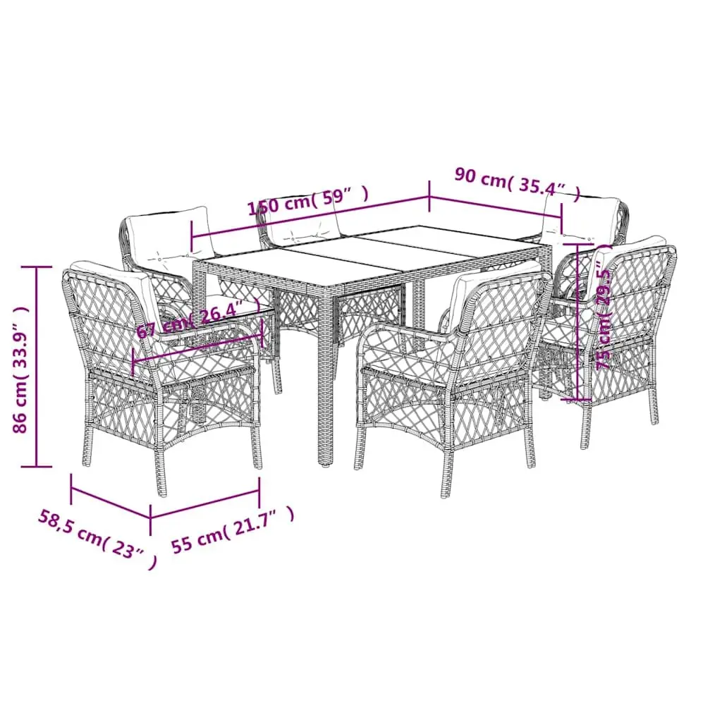 Outdoor Dining Set 7 Piece Garden Furniture Grey Poly Rattan with Cushions