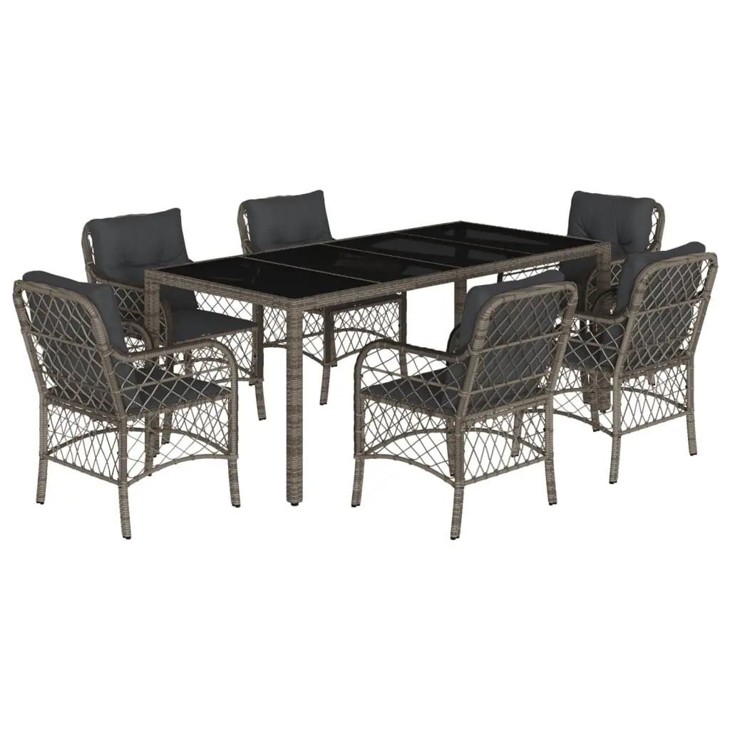 7-Piece Garden Patio Dining Set Grey Poly Rattan
