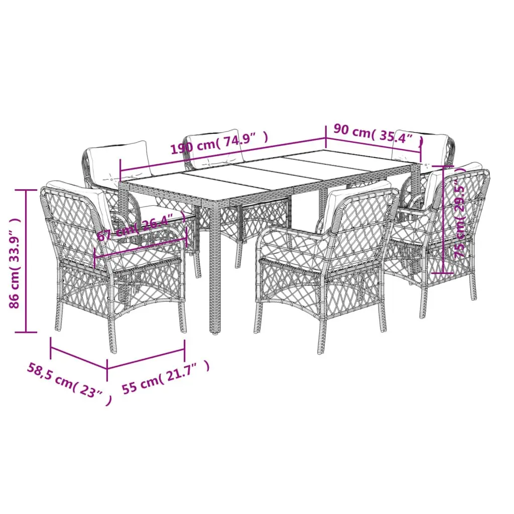 7-Piece Garden Patio Dining Set Grey Poly Rattan