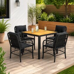 5-Piece Garden Dining Set: Black Poly Rattan with Cushions