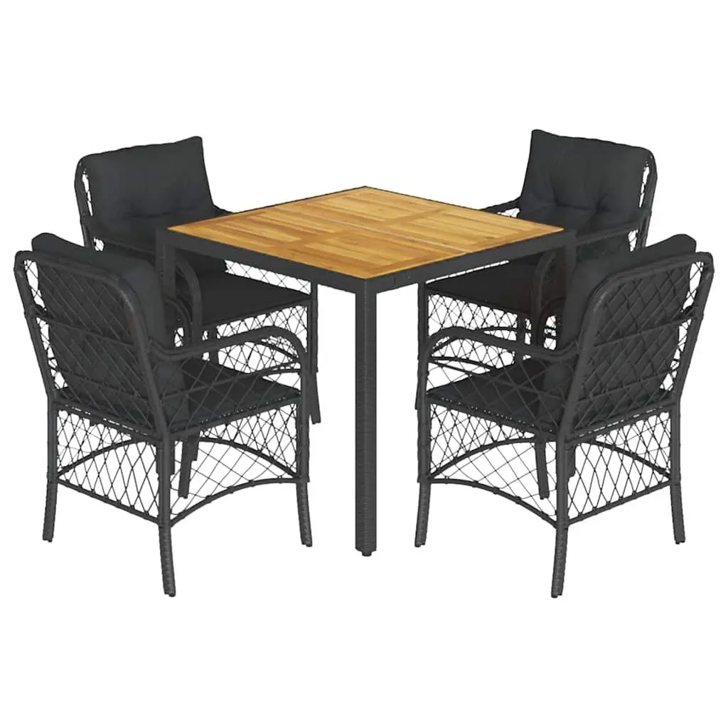 Outdoor Dining Set 5 Piece Patio Garden Furniture Black Poly Rattan with Cushions