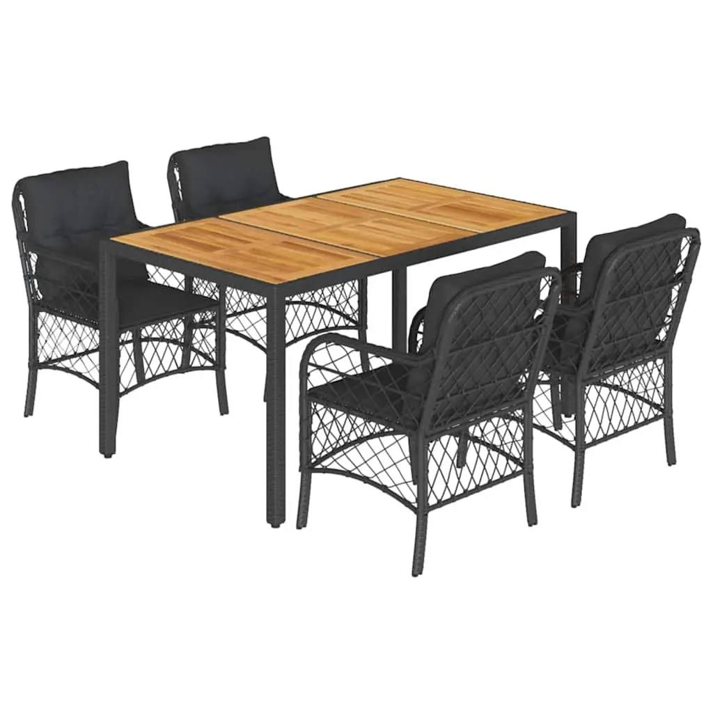 5 Piece Garden Dining Set Outdoor Black Poly Rattan Table and Chairs