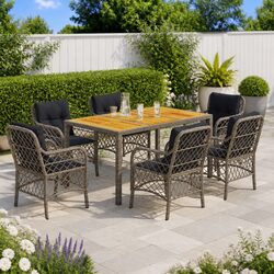 7 Piece Grey Outdoor Dining Set Specifications and Features